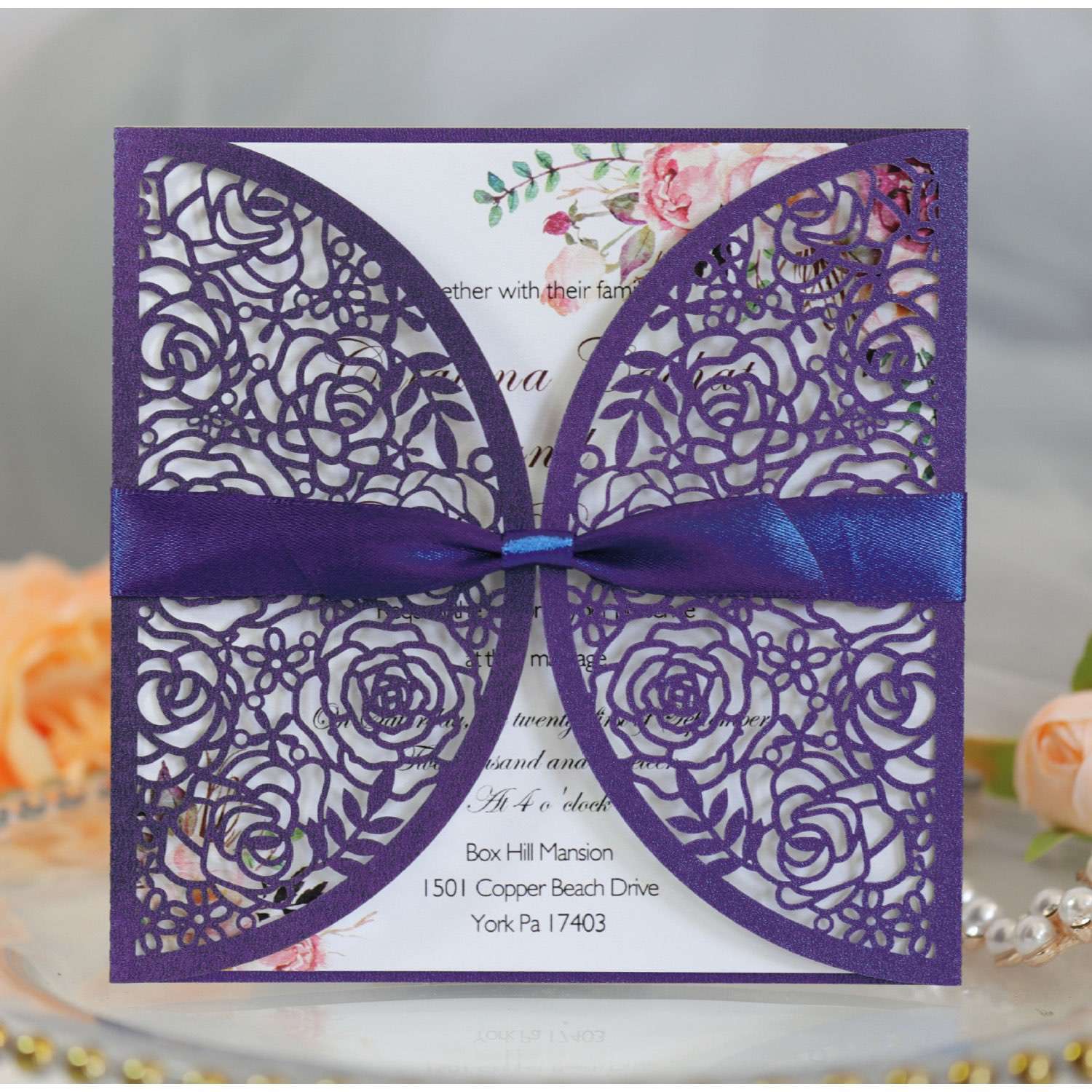 Square Wedding Card Elegant Invitation Card Laser Cut Paper Valentine's Day Rose Invitation Card